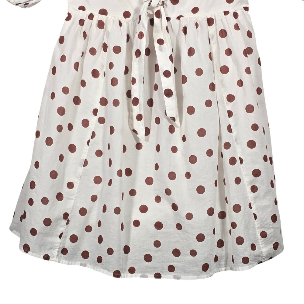 Abercrombie & Fitch Cinch front Mini Dress Size Small White Brown Polka Dot - Picture 5 of 8